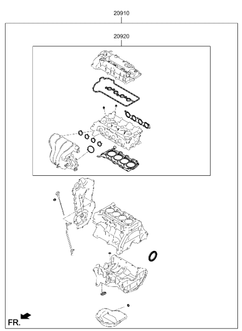 2021 Hyundai Elantra Hybrid Engine Gasket Kit Diagram