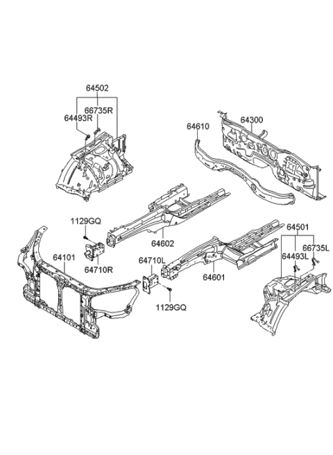 2012 Hyundai Equus Fender Apron & Radiator Support Panel Diagram