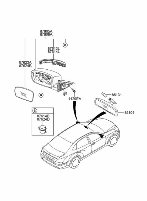 2010 Hyundai Equus Mirror Assembly-Outside Rear View,LH Diagram for 87610-3N010