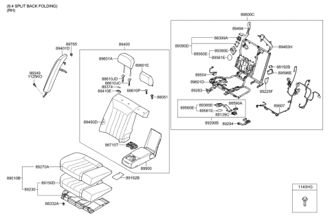 2012 Hyundai Equus Rear Seat Back Armrest Assembly Diagram for 89900-3NAD0-XIS