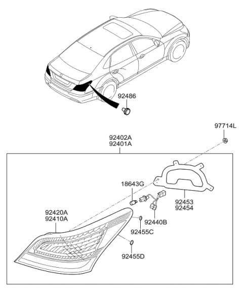 2012 Hyundai Equus Bulb Holder And Wiring Assembly Diagram for 92440-3N030