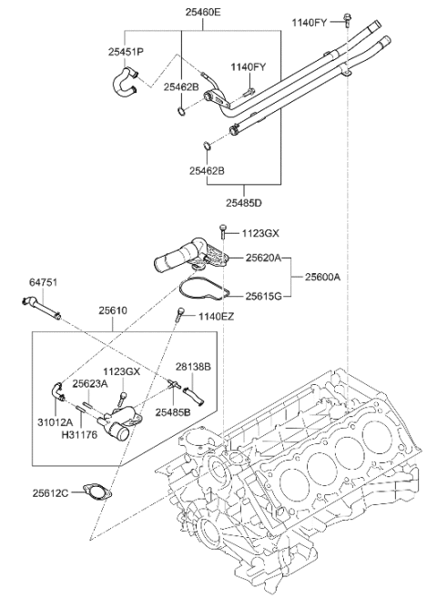 2013 Hyundai Equus Coolant Pipe & Hose Diagram 1