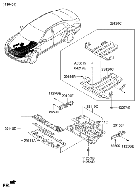 2013 Hyundai Equus Panel-Under Cover Rear Diagram for 29120-3M100