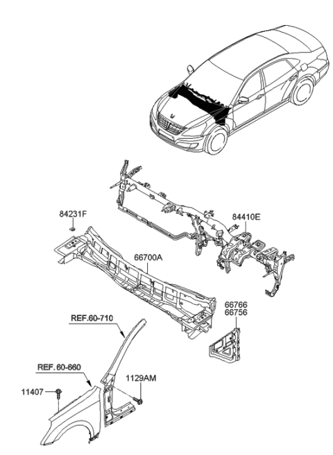 2010 Hyundai Equus Bar Assembly-Cowl Cross Diagram for 84410-3N100