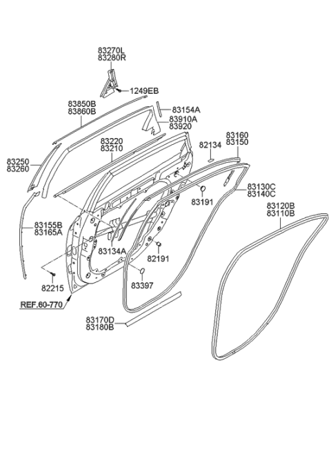 2016 Hyundai Tucson Weatherstrip Assembly-Rear Door Belt Outside RH Diagram for 83220-3N000