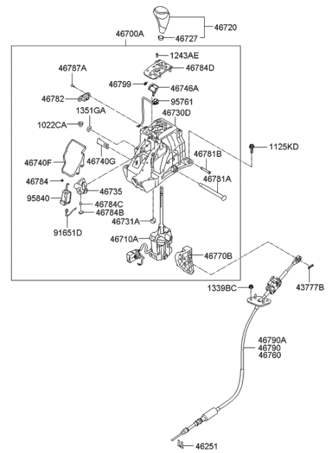 2016 Hyundai Tucson Knob Assembly-Gear Shift Lever Diagram for 46720-3N000-RY