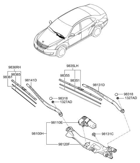 2016 Hyundai Tucson Rail Spring-Wiper Blade,Driver Diagram for 98355-3M100