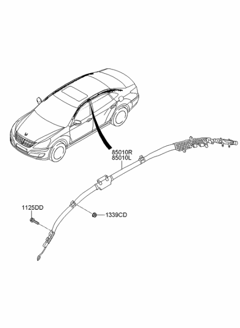 2013 Hyundai Equus Curtain Air Bag Module,LH Diagram for 85010-3N000