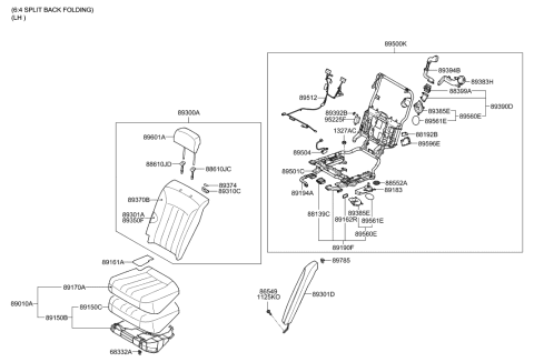 2010 Hyundai Equus Rear Seat Cushion Covering, Left Diagram for 89160-3NAA1-WIR