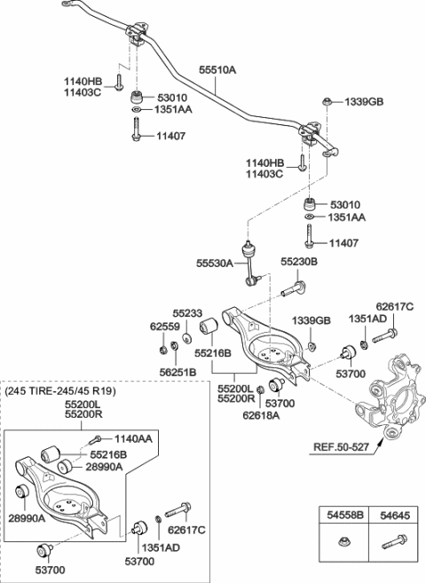 2011 Hyundai Equus Arm Complete-Rear Lower,RH Diagram for 55220-3N401