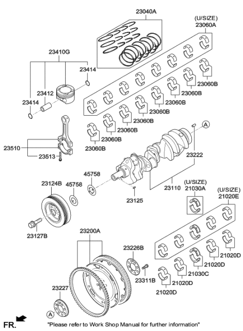 2011 Hyundai Equus Piston & Pin & Snap Ring Assembly Diagram for 23041-3F303