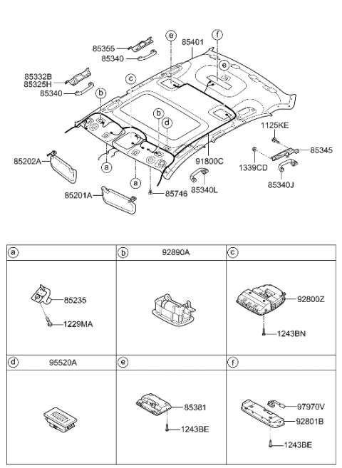 2010 Hyundai Equus Sunvisor & Head Lining Diagram 1