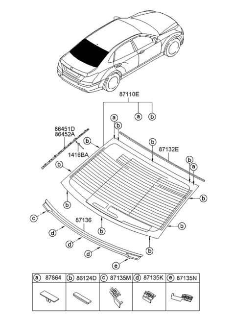 2013 Hyundai Equus Clip-Rear Glass Side Diagram for 87138-3N010