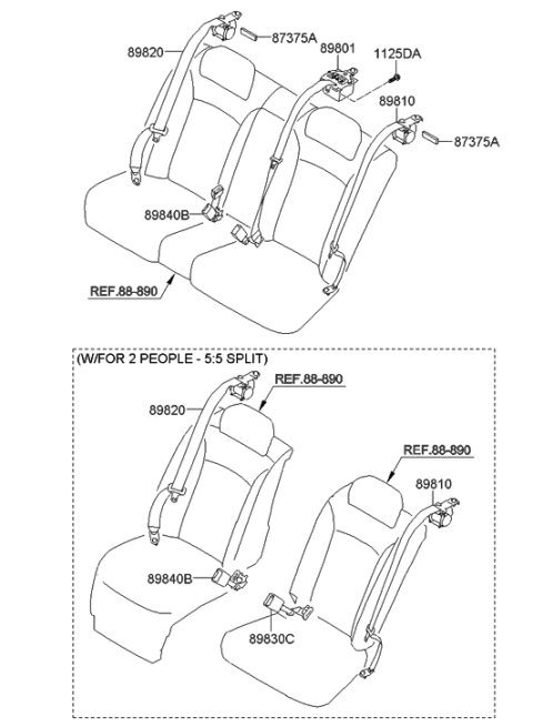 2016 Hyundai Tucson Rear Center Seat Belt Assembly Diagram for 89850-3N500-RY