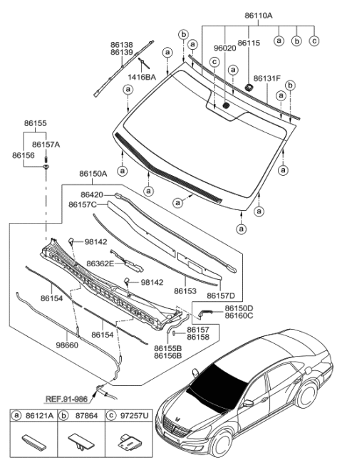 2013 Hyundai Equus Windshield Glass Assembly Diagram for 86110-3N020