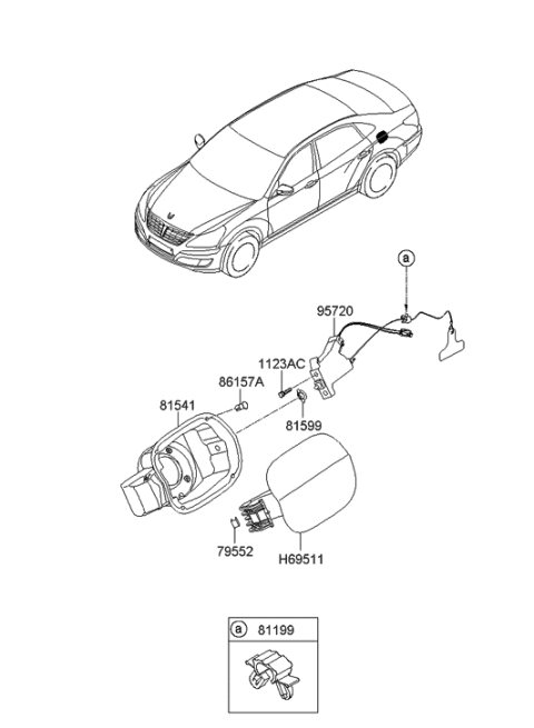 2010 Hyundai Equus Fuel Filler Door Panel Assembly Diagram for 69511-3N010