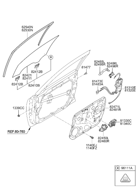 2010 Hyundai Equus Front Door Window Regulator & Glass Diagram