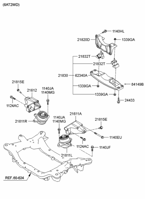 2015 Hyundai Tucson Transaxle Mounting Bracket Assembly Diagram for 21830-3N300