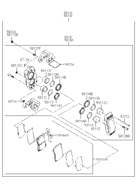 2010 Hyundai Equus Front Disc Brake Pad Kit Diagram for 58101-3NA02