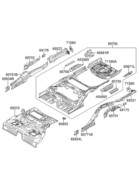 2012 Hyundai Equus Extension-Rear Floor Side Member Front,LH Diagram for 65834-3N000