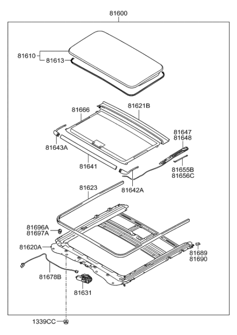 2012 Hyundai Equus Sunroof Assembly Diagram for 81600-3N710-SH