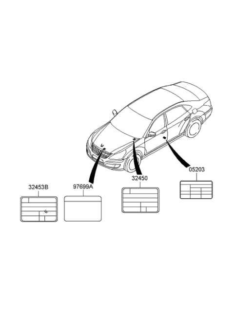 2012 Hyundai Equus Label-Tire Pressure Diagram for 05203-3N500