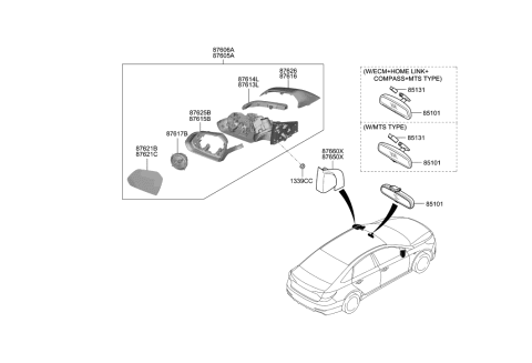 2019 Hyundai Sonata Mirror-Outside Rear View Diagram