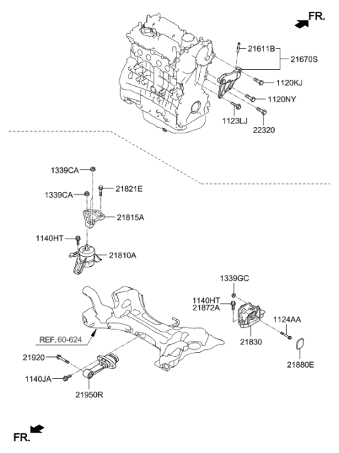 2022 Hyundai Tucson Engine Mounting Bracket Assembly Diagram for 21810-D4020