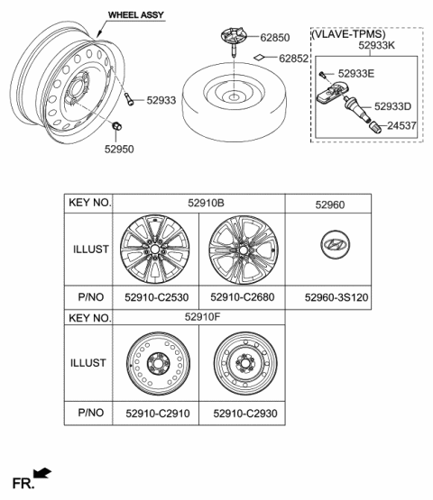 2019 Hyundai Sonata Aluminium Wheel Assembly Diagram for 52910-C2680