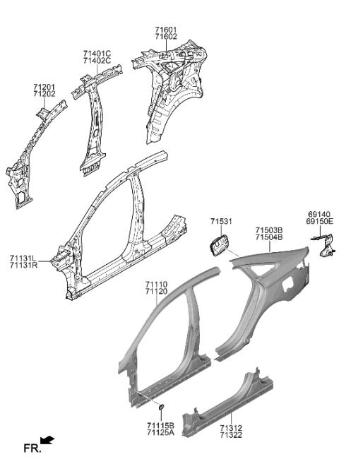 2019 Hyundai Sonata Panel-Side Sill Outrer,RH Diagram for 71322-C2D00