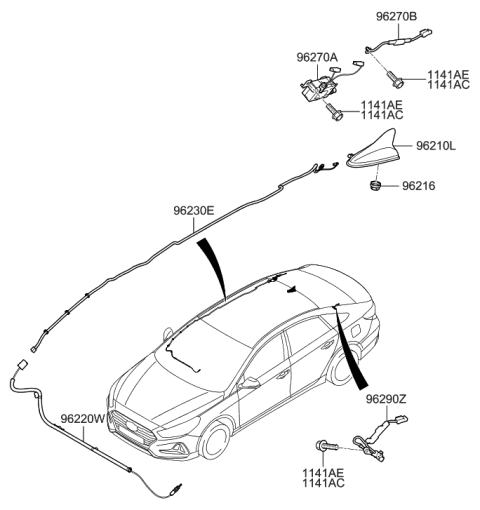 2019 Hyundai Sonata Combination Antenna Assembly Diagram for 96210-C2230-Y8S