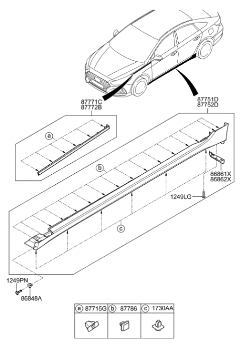 2019 Hyundai Sonata Body Side Moulding Diagram