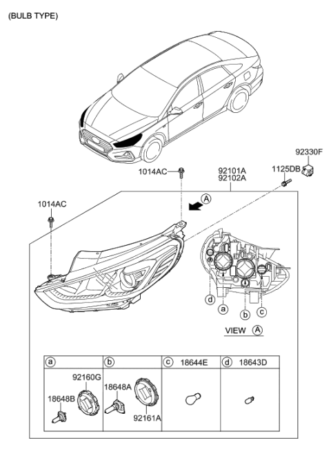 2019 Hyundai Sonata Headlight Full Led Adaptive Black Bezel Diagram for 92102-C2650