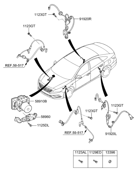 2019 Hyundai Sonata Brake Hydraulic Unit Assembly Diagram for 58920-C2610