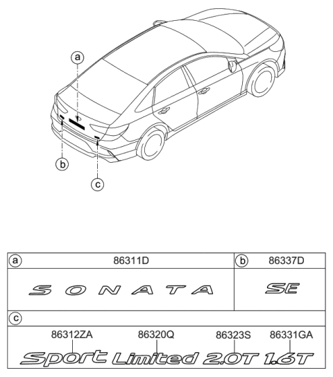 2019 Hyundai Sonata 1.6T Emblem Diagram for 86319-C1500