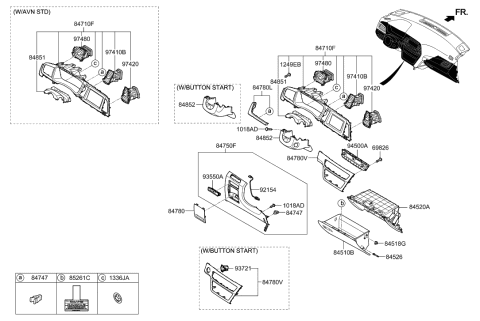 2019 Hyundai Sonata Garnish Assembly-Crash Pad Center,LH Diagram for 84790-C2AB0-PP5