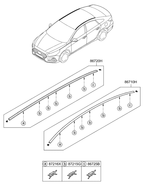 2019 Hyundai Sonata Roof Garnish & Rear Spoiler Diagram