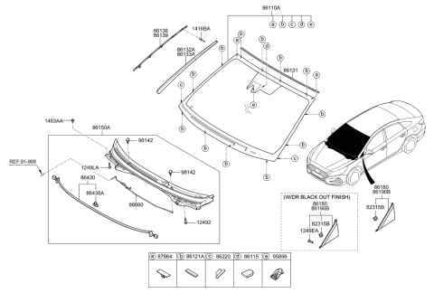 2019 Hyundai Sonata Windshield Glass Diagram