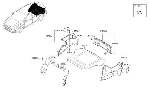 2018 Hyundai Sonata Trim Assembly-Rear Transverse Diagram for 85770-C2500-TRY