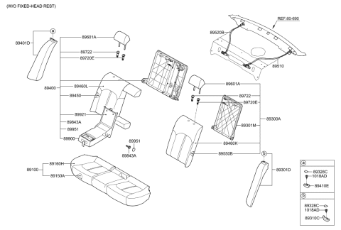 2022 Hyundai Tucson Rear Seat Back Armrest Assembly Diagram for 89900-C2KK0-X2G