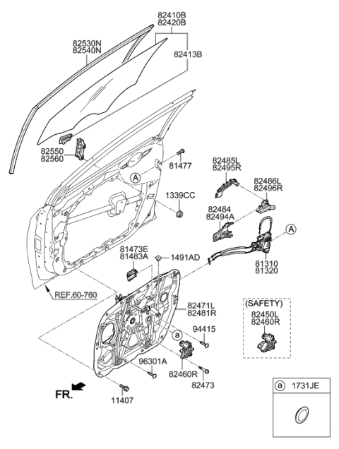 2019 Hyundai Sonata Front Door Window Regulator & Glass Diagram