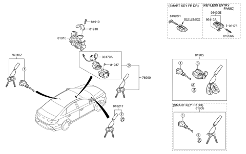 thumbnail image 2 of OEM Hyundai 81970D3A00 Left Door Lock Key Cylinder Set For Tucson 2016-2021 2 of 4