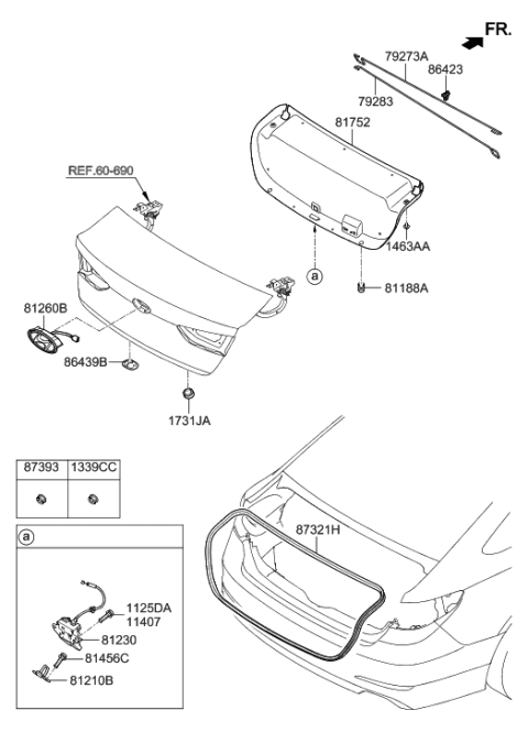 2018 Hyundai Sonata Outside HDL & Lock Assembly-T/LID Diagram for 81260-C1501-VU8