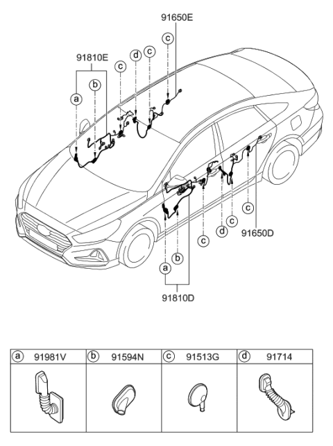 2018 Hyundai Sonata Wiring Assembly-Front Door(Passenger) Diagram for 91615-C2010