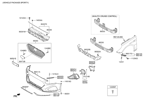 2019 Hyundai Sonata Moulding Assembly-Front Bumper Side,RH Diagram for 86564-C2800