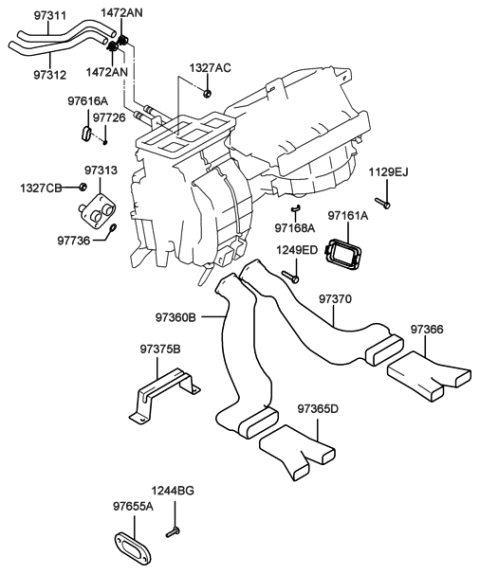 2003 Hyundai Tiburon Duct-Rear Heating,LH Diagram for 97360-2C000