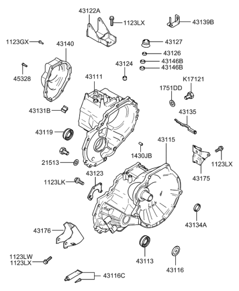 2006 Hyundai Tiburon Old Body Style Transaxle Case (MTA) Diagram 1