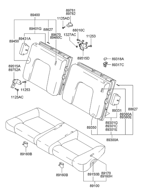 2003 Hyundai Tiburon Rear Main Seat Back Cover, Left Diagram for 89360-2C310-EBY