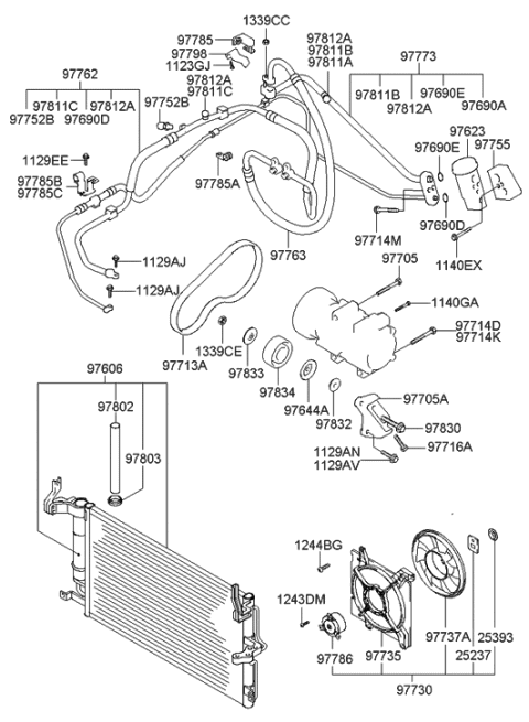 2002 Hyundai Tiburon Air conditioning System-Cooler Line Diagram