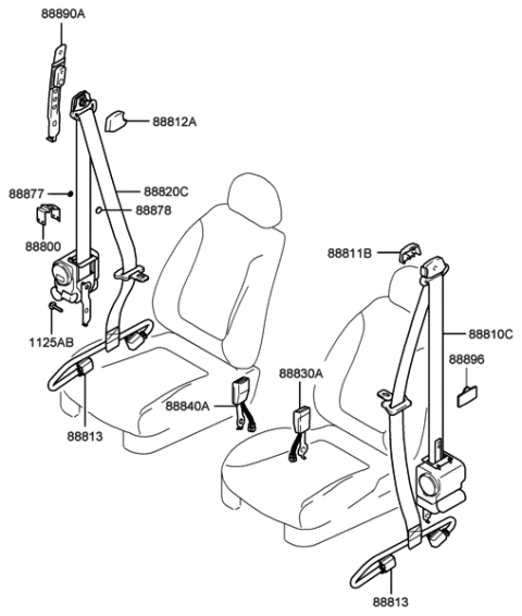 2005 Hyundai Tiburon Front Seat Belt Diagram